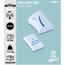 Noas Ciao Kapı Zili Kablosuz 100 Metre Mesafeli 36 Melodi Seçenekli