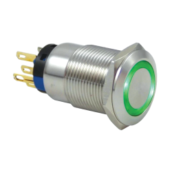 XKOREN 1NO Kontaklı 19 mm Beyaz Led'li Yaylı Buton (Paslanmaz Çelik) 